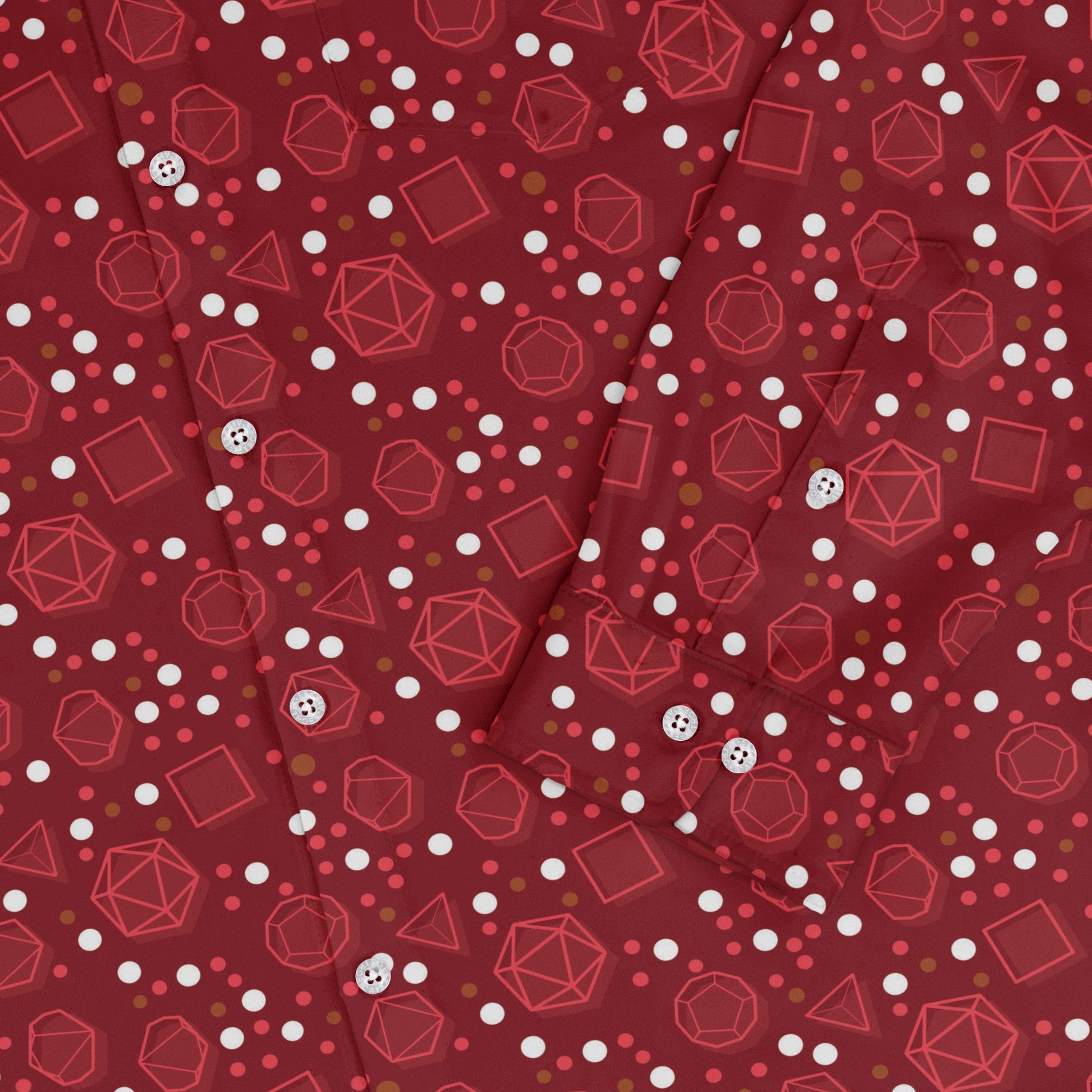 Dnd Red Dice Sets Long Sleeve Button Up Shirt Geek Nerd adult sizing Design by Heather Davenport dnd & rpg print
