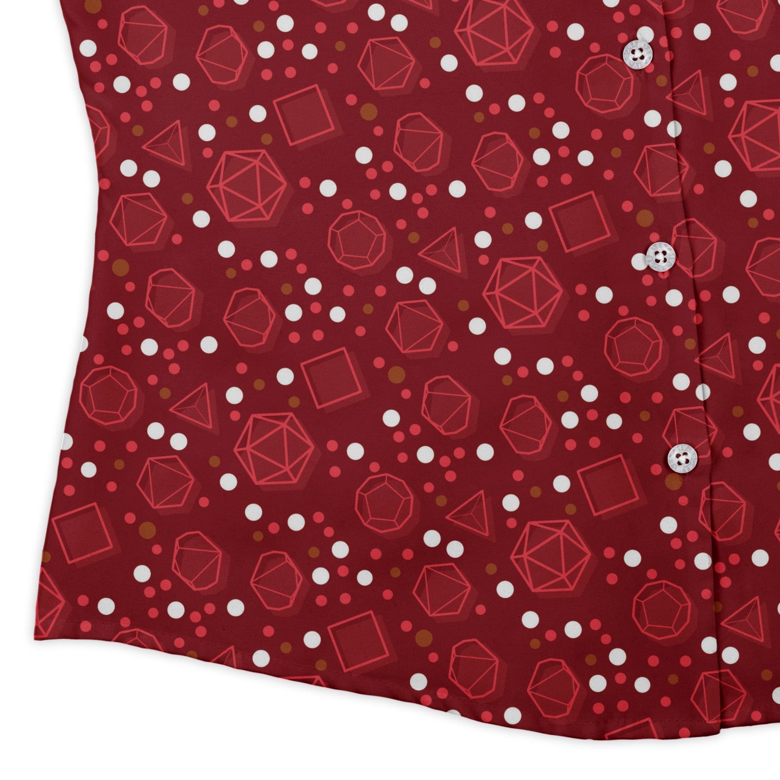 Dnd Red Dice Sets Curvy Button Up Shirt Geek Nerd Design by Heather Davenport dnd & rpg print women