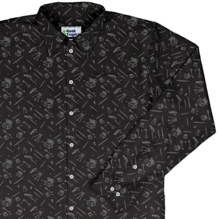 Dnd Rogue Class Long Sleeve Button Up Shirt Geek Nerd adult sizing Design by Heather Davenport dnd & rpg print