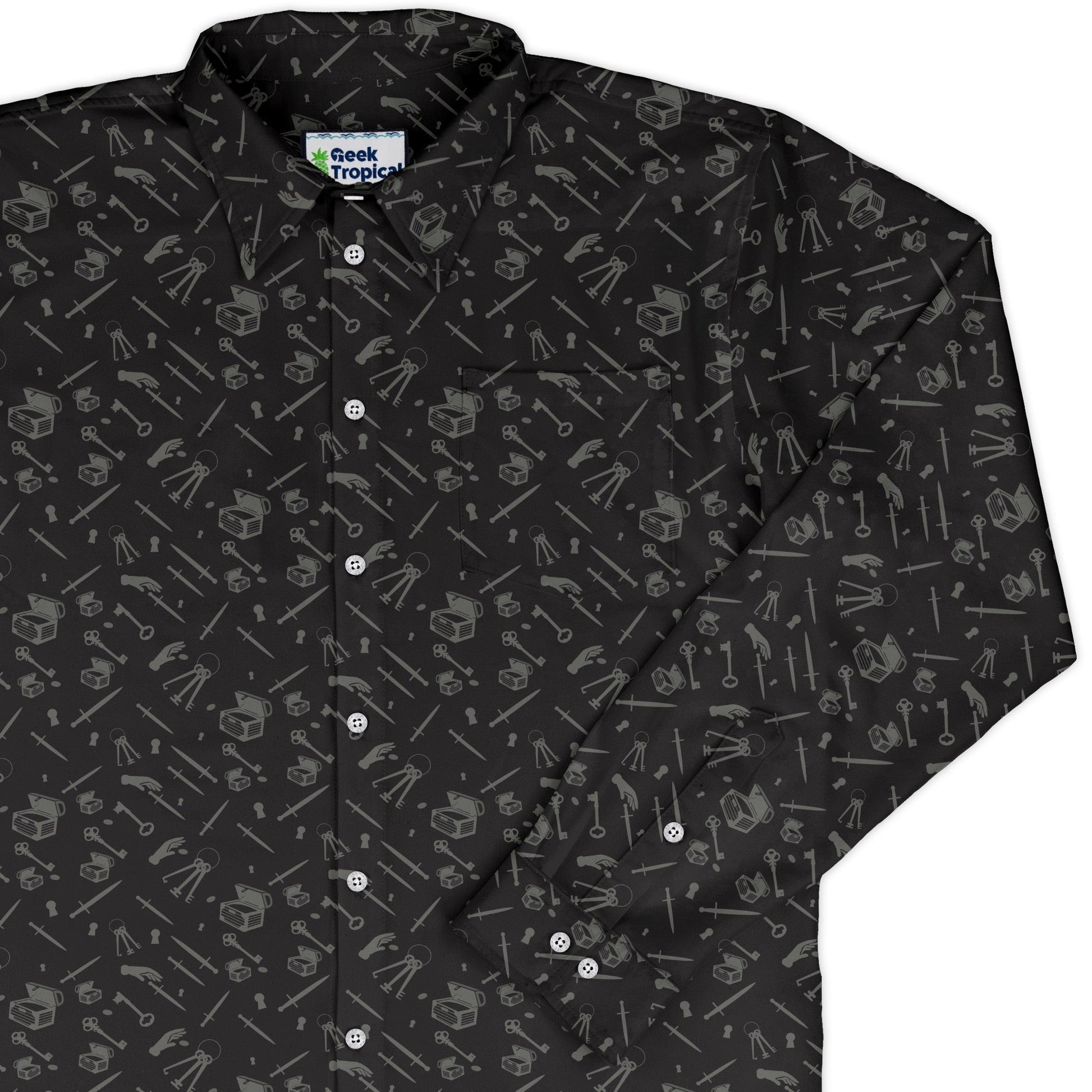 Dnd Rogue Class Long Sleeve Button Up Shirt Geek Nerd adult sizing Design by Heather Davenport dnd & rpg print