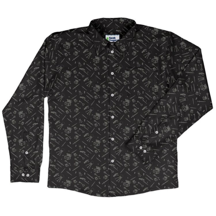 Dnd Rogue Class Long Sleeve Button Up Shirt Geek Nerd adult sizing Design by Heather Davenport dnd & rpg print