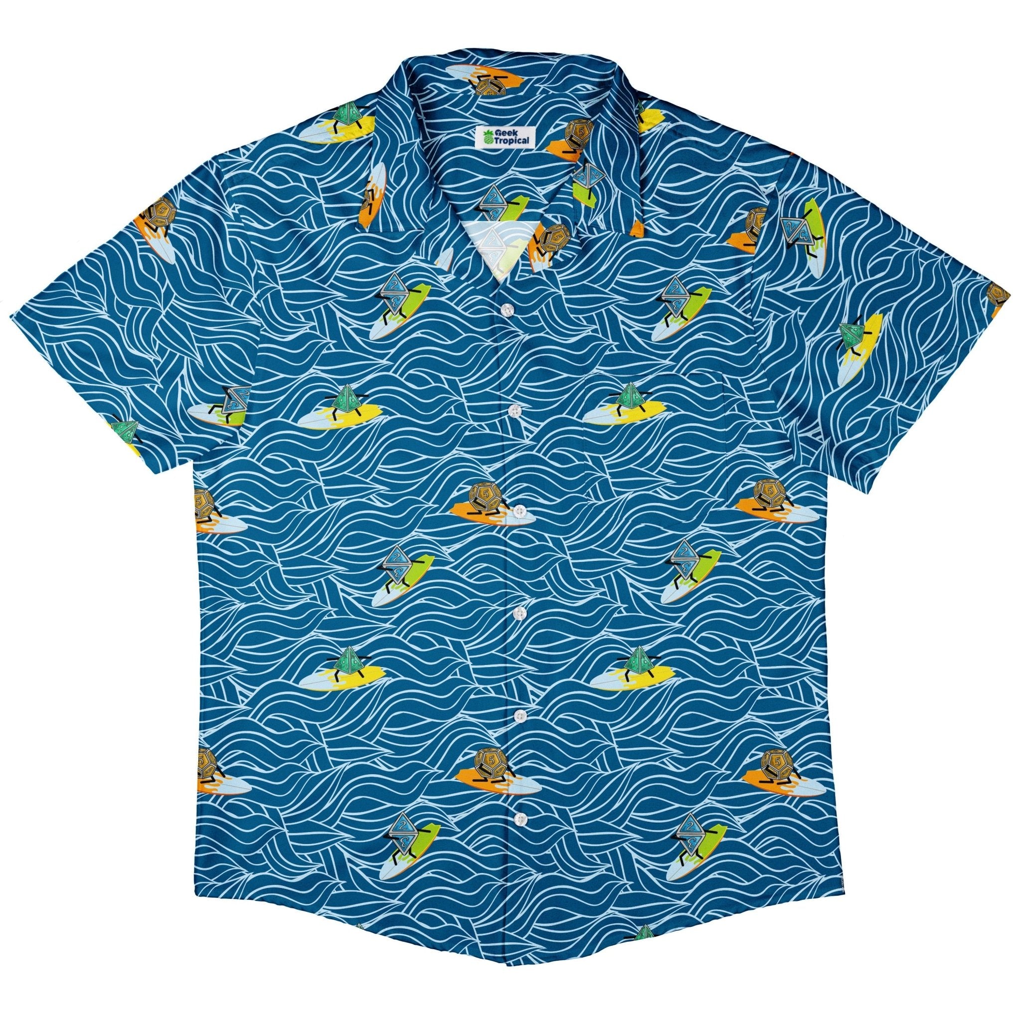 Surf and Roll Dnd Dice Button Up Shirt - adult sizing - Design by Dunking Toast - dnd & rpg print