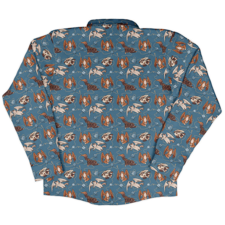 Dnd Tressym Familiars Long Sleeve Button Up Shirt Geek Nerd adult sizing Design by Ardi Tong dnd & rpg print
