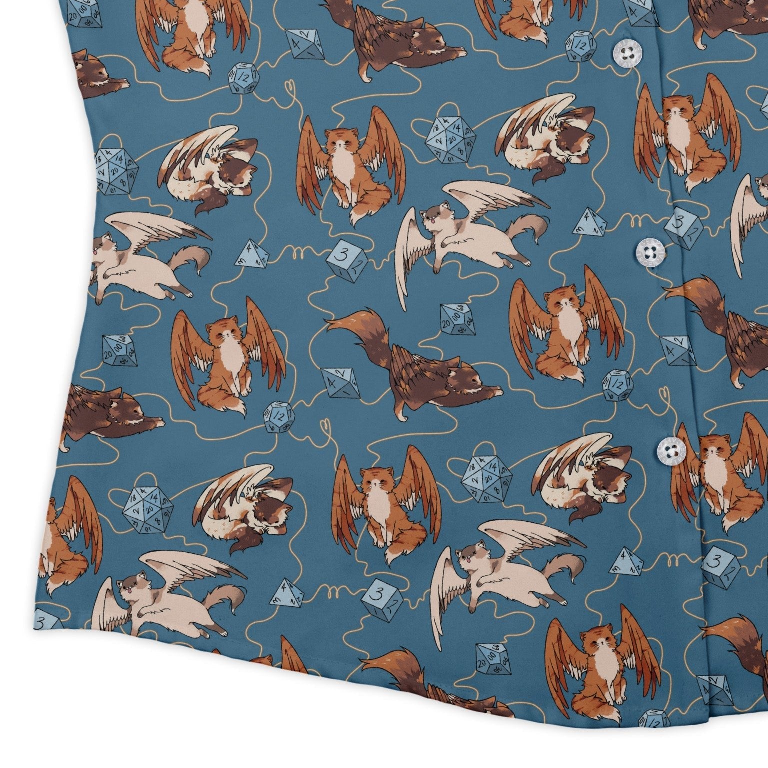 Dnd Tressym Familiars Curvy Button Up Shirt Geek Nerd Design by Ardi Tong dnd & rpg print women