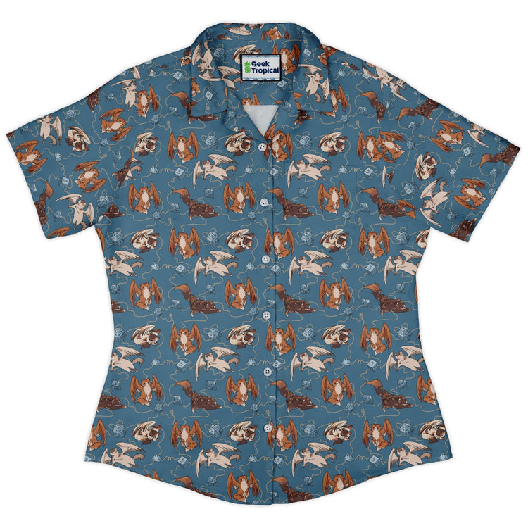 Dnd Tressym Familiars Curvy Button Up Shirt Geek Nerd Design by Ardi Tong dnd & rpg print women
