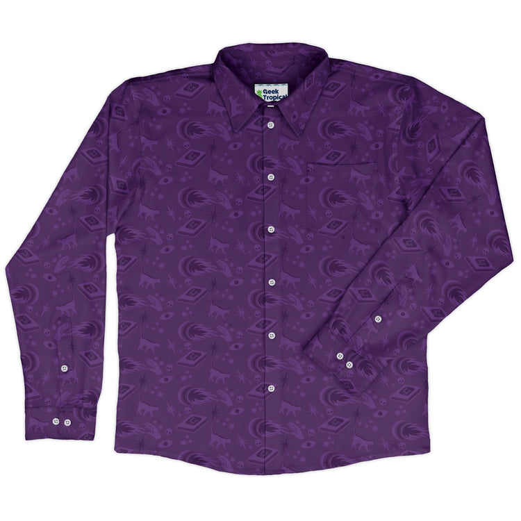Dnd Warlock Class Long Sleeve Button Up Shirt Geek Nerd adult sizing Design by Heather Davenport dnd & rpg print