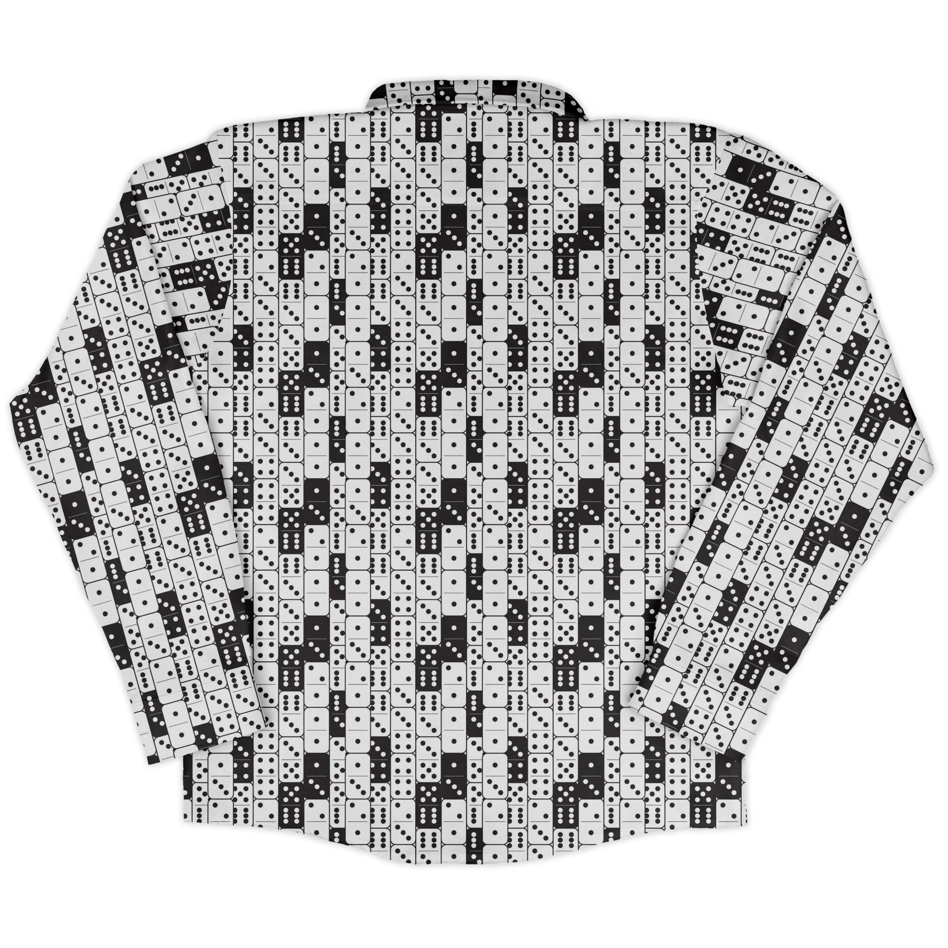 Dominos Long Sleeve Button Up Shirt Geek Nerd adult sizing board game print Design by Heather Davenport