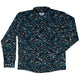 Dotted Blue Musical Notes Black Long Sleeve Button Up Shirt Geek Nerd adult sizing FLOW DESC WRITING lifestyle photo