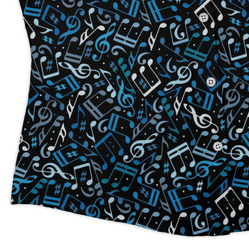 Dotted Blue Musical Notes Black Curvy Button Up Shirt Geek Nerd lifestyle photo music print women