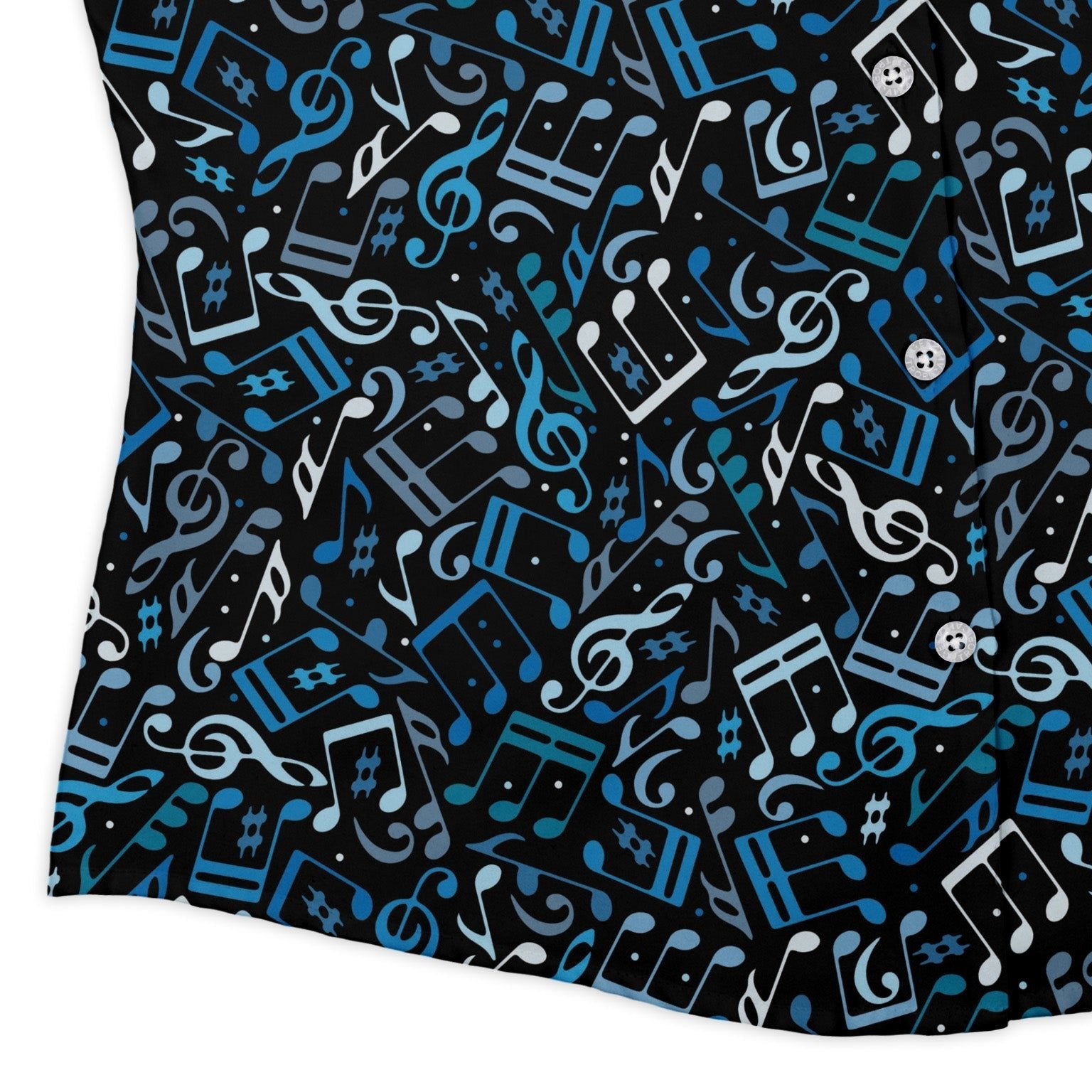 Dotted Blue Musical Notes Black Curvy Button Up Shirt Geek Nerd lifestyle photo music print women