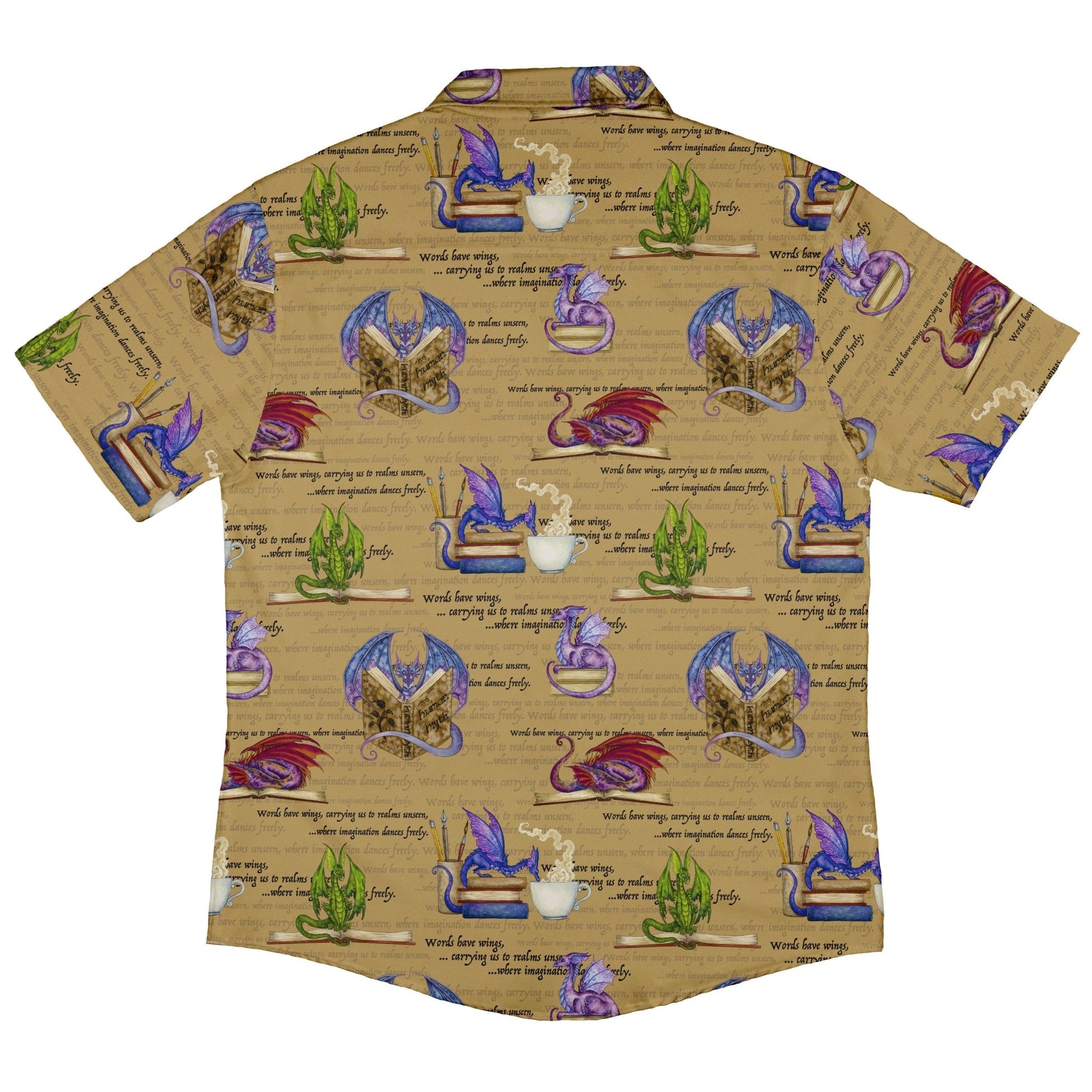 Dragon Bookworm Button Up Shirt - adult sizing - Book Prints - Design by Amy Brown