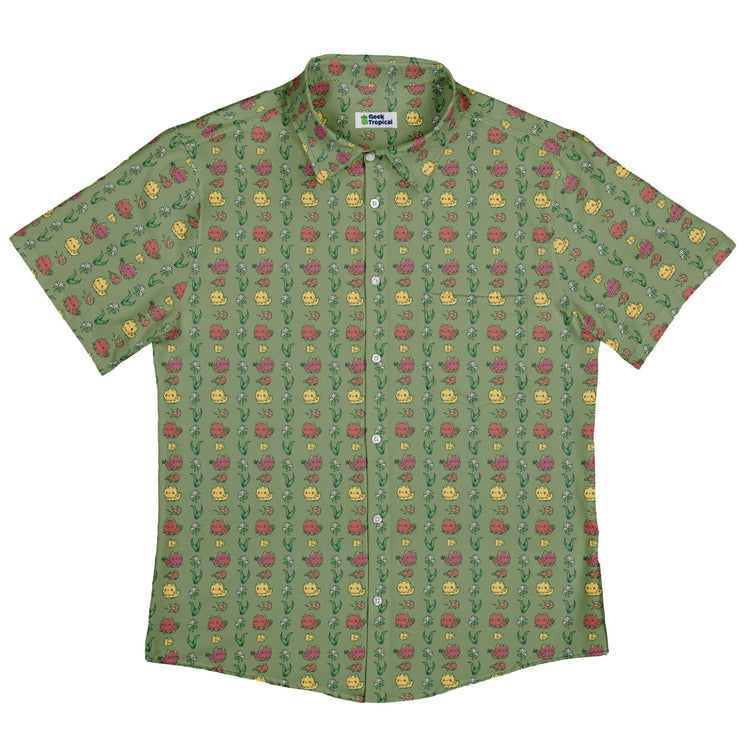 Dragon Fruit Green Button Up Shirt Geek Nerd adult sizing anime Design by Ardi Tong