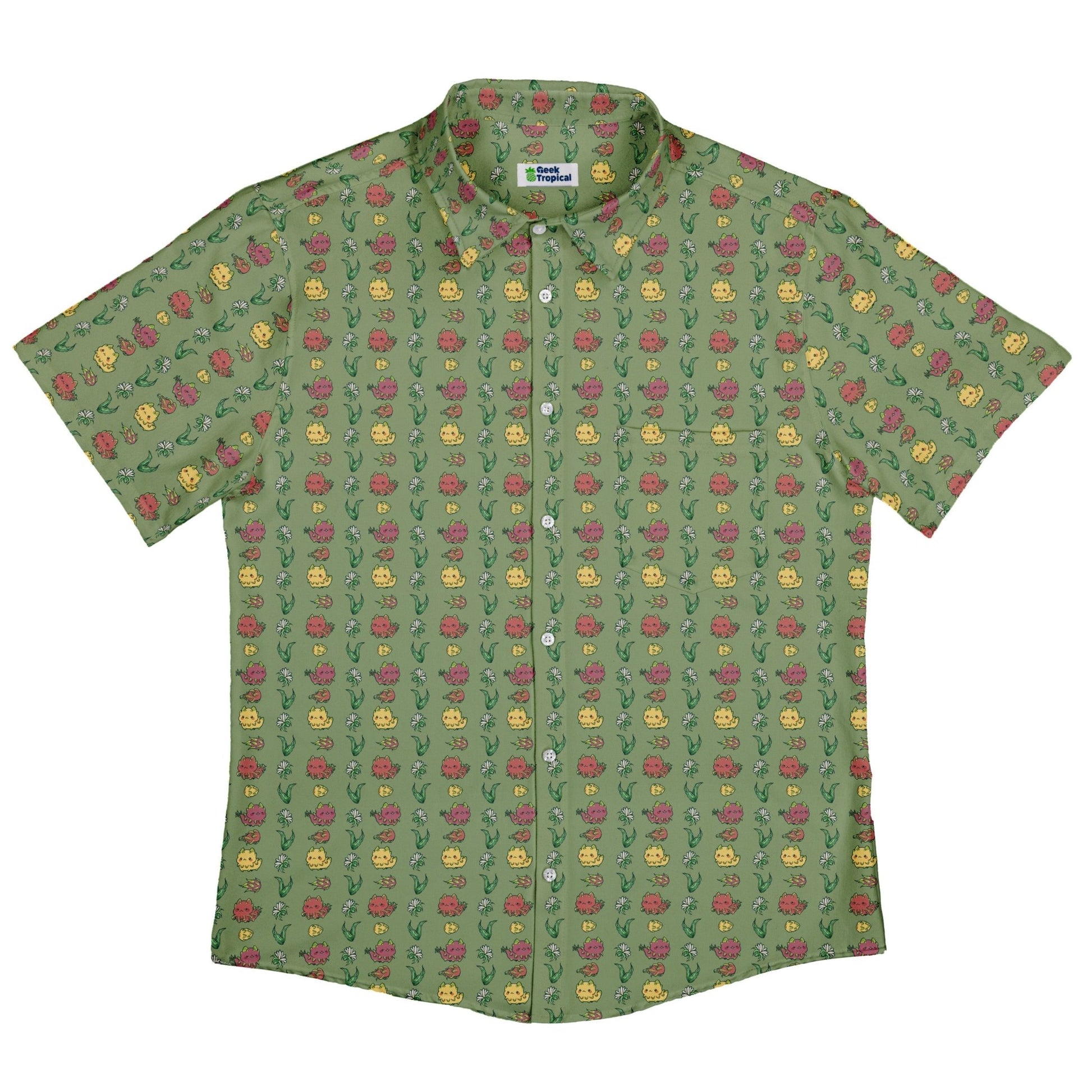 Dragon Fruit Green Button Up Shirt Geek Nerd adult sizing anime Design by Ardi Tong