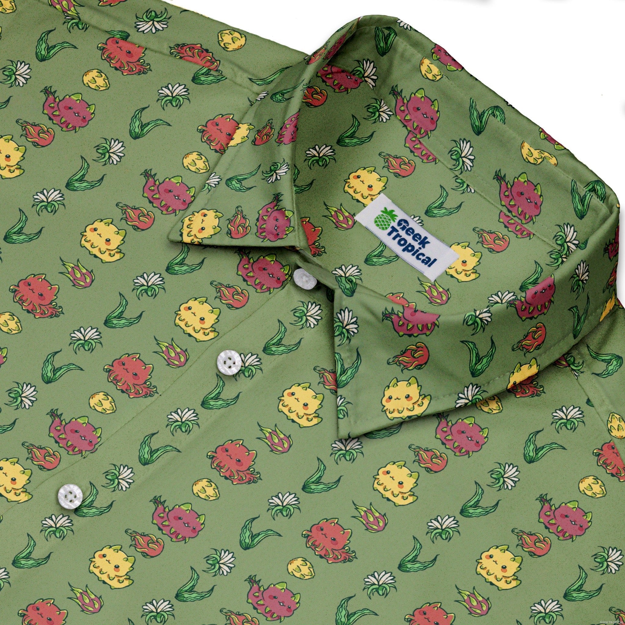 Dragon Fruit Green Button Up Shirt Geek Nerd adult sizing anime Design by Ardi Tong