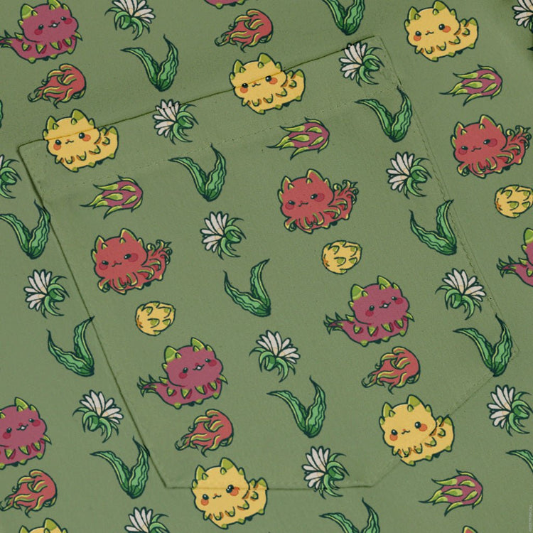 Dragon Fruit Green Button Up Shirt Geek Nerd adult sizing anime Design by Ardi Tong