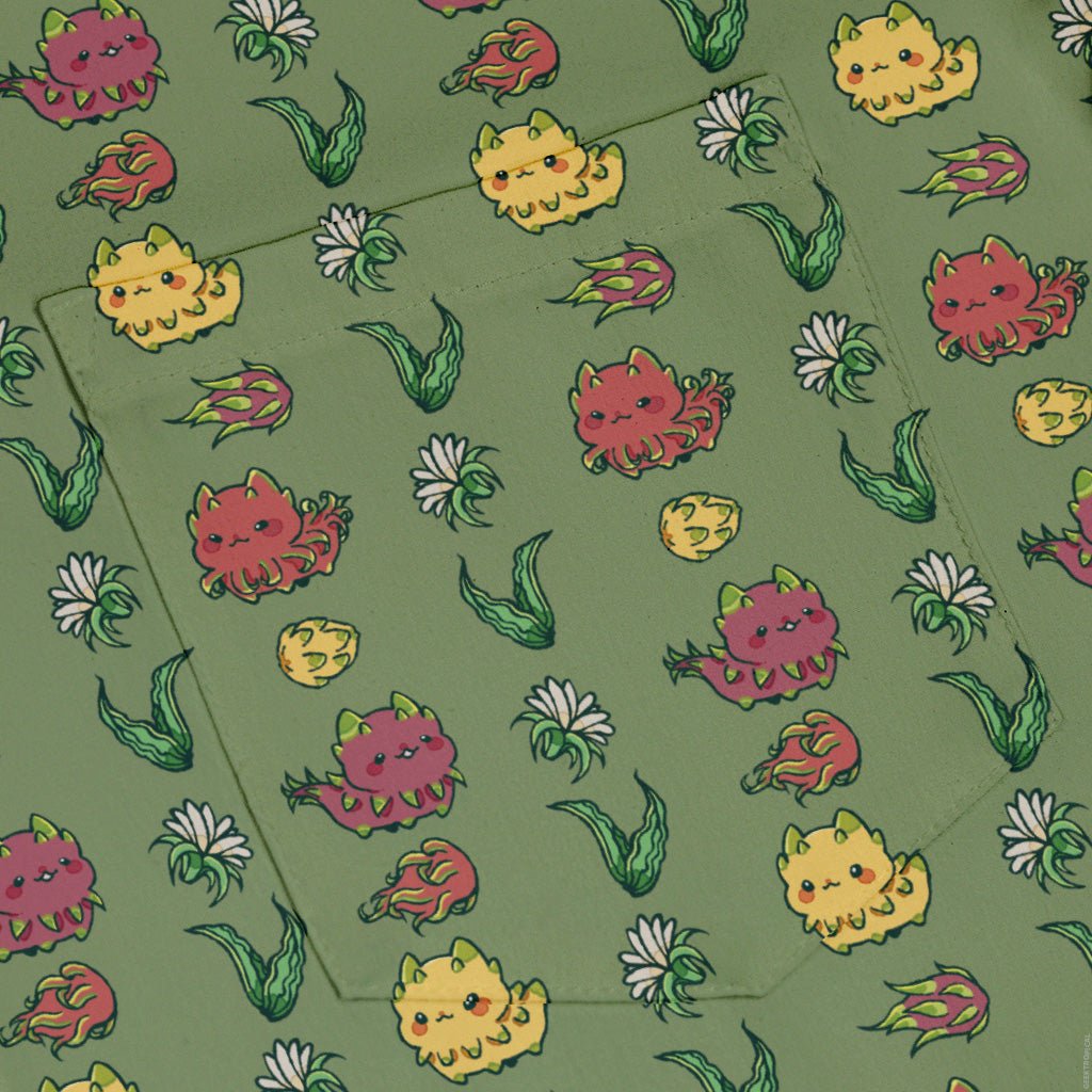 Dragon Fruit Green Button Up Shirt Geek Nerd adult sizing anime Design by Ardi Tong