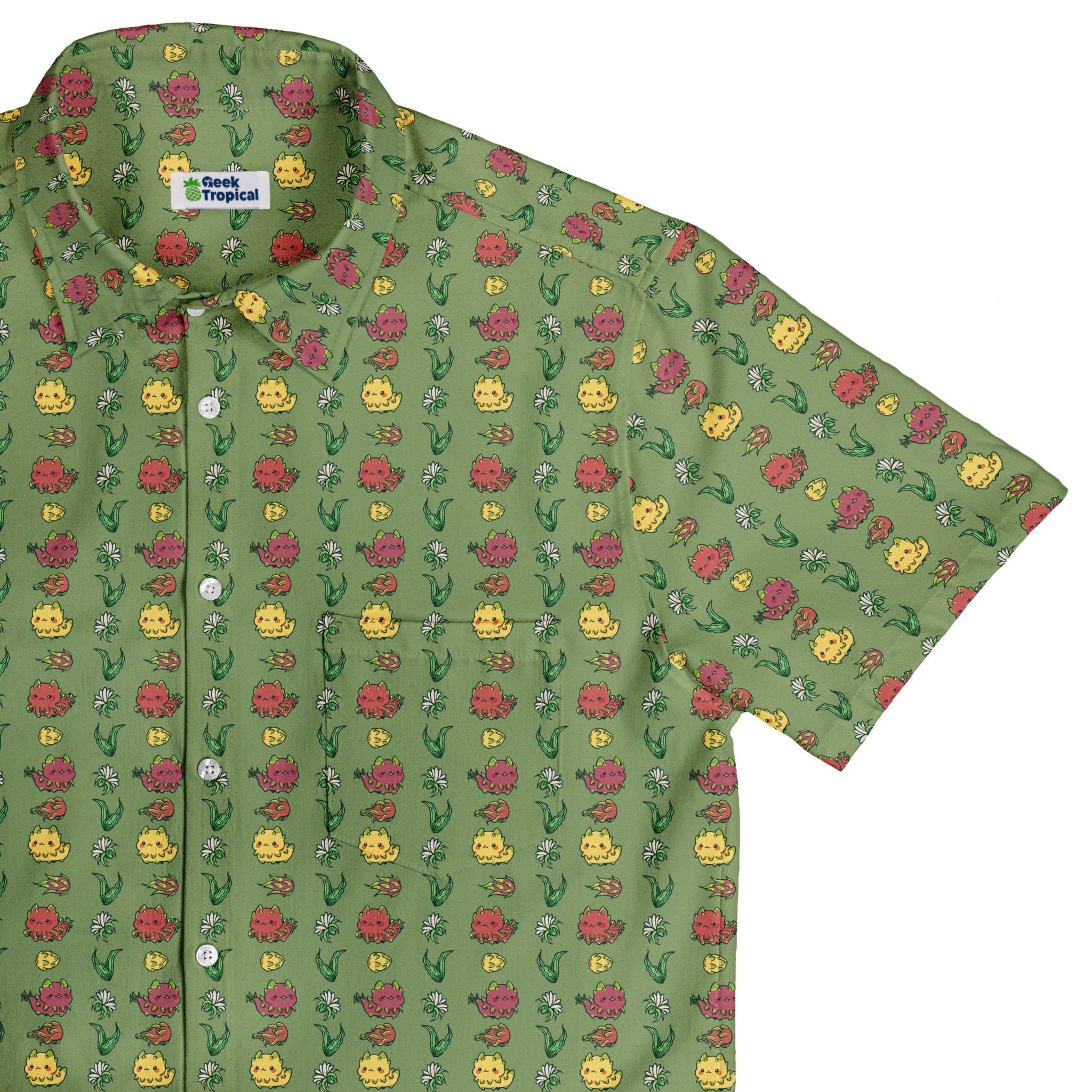 Dragon Fruit Green Button Up Shirt Geek Nerd adult sizing anime Design by Ardi Tong