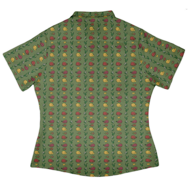 Dragon Fruit Green Curvy Button Up Shirt Geek Nerd anime Design by Ardi Tong q225