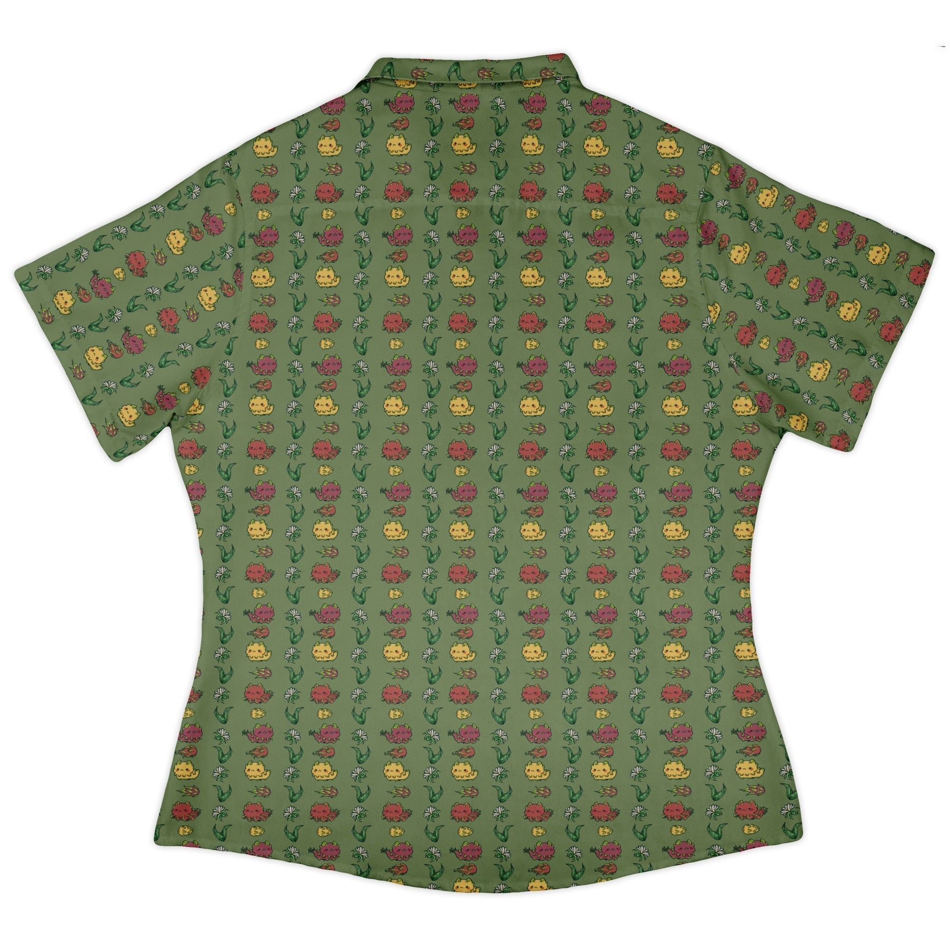 Dragon Fruit Green Curvy Button Up Shirt Geek Nerd anime Design by Ardi Tong q225