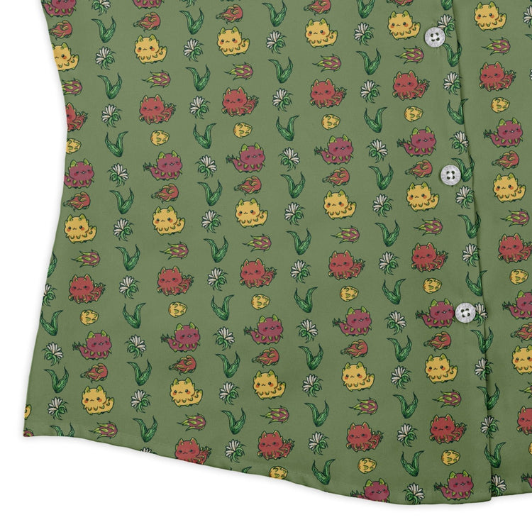 Dragon Fruit Green Curvy Button Up Shirt Geek Nerd anime Design by Ardi Tong q225