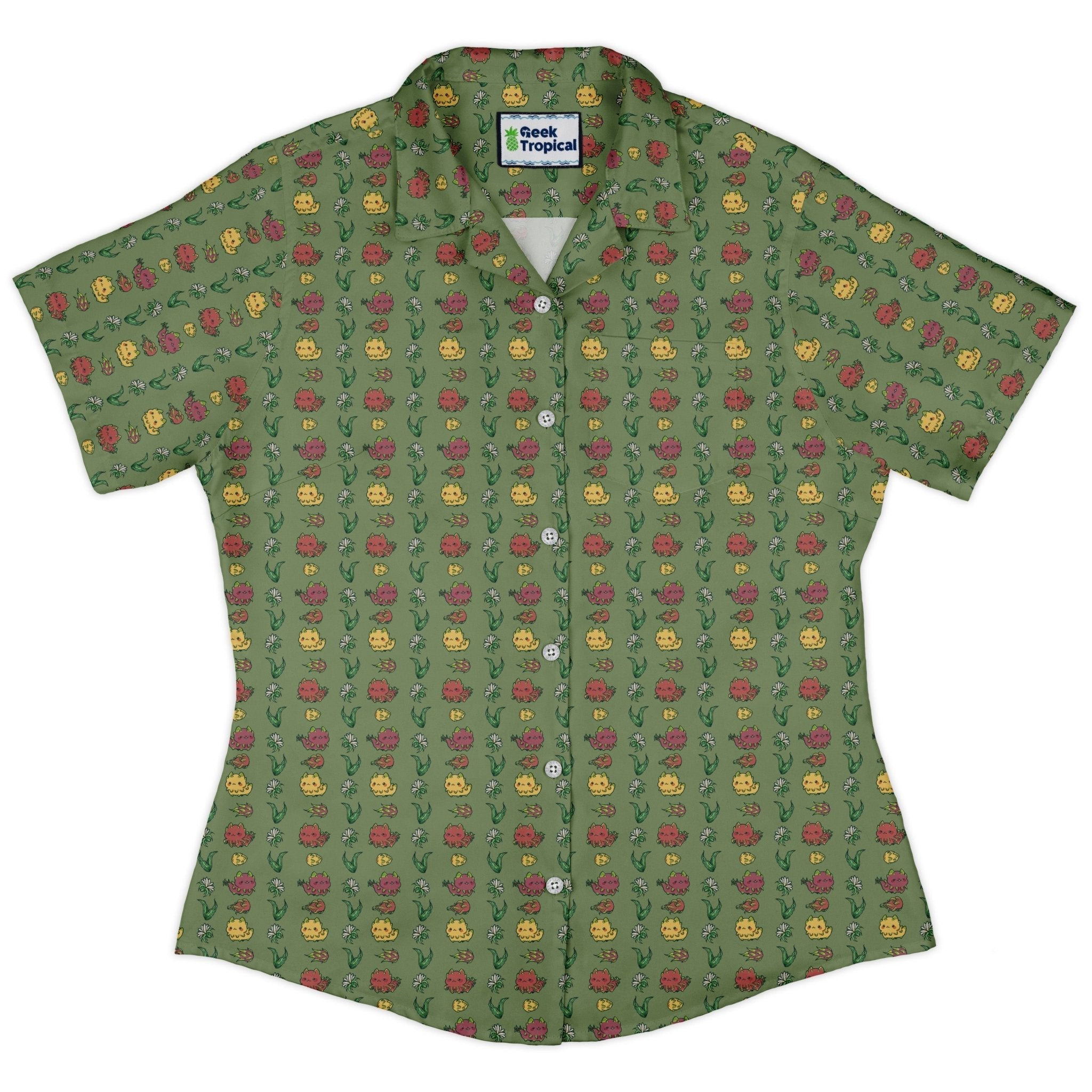 Dragon Fruit Green Curvy Button Up Shirt Geek Nerd anime Design by Ardi Tong q225