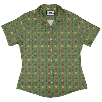 Dragon Fruit Green Curvy Button Up Shirt Geek Nerd anime Design by Ardi Tong q225