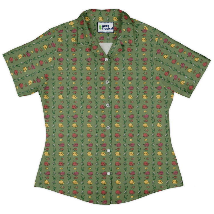 Dragon Fruit Green Curvy Button Up Shirt Geek Nerd anime Design by Ardi Tong q225
