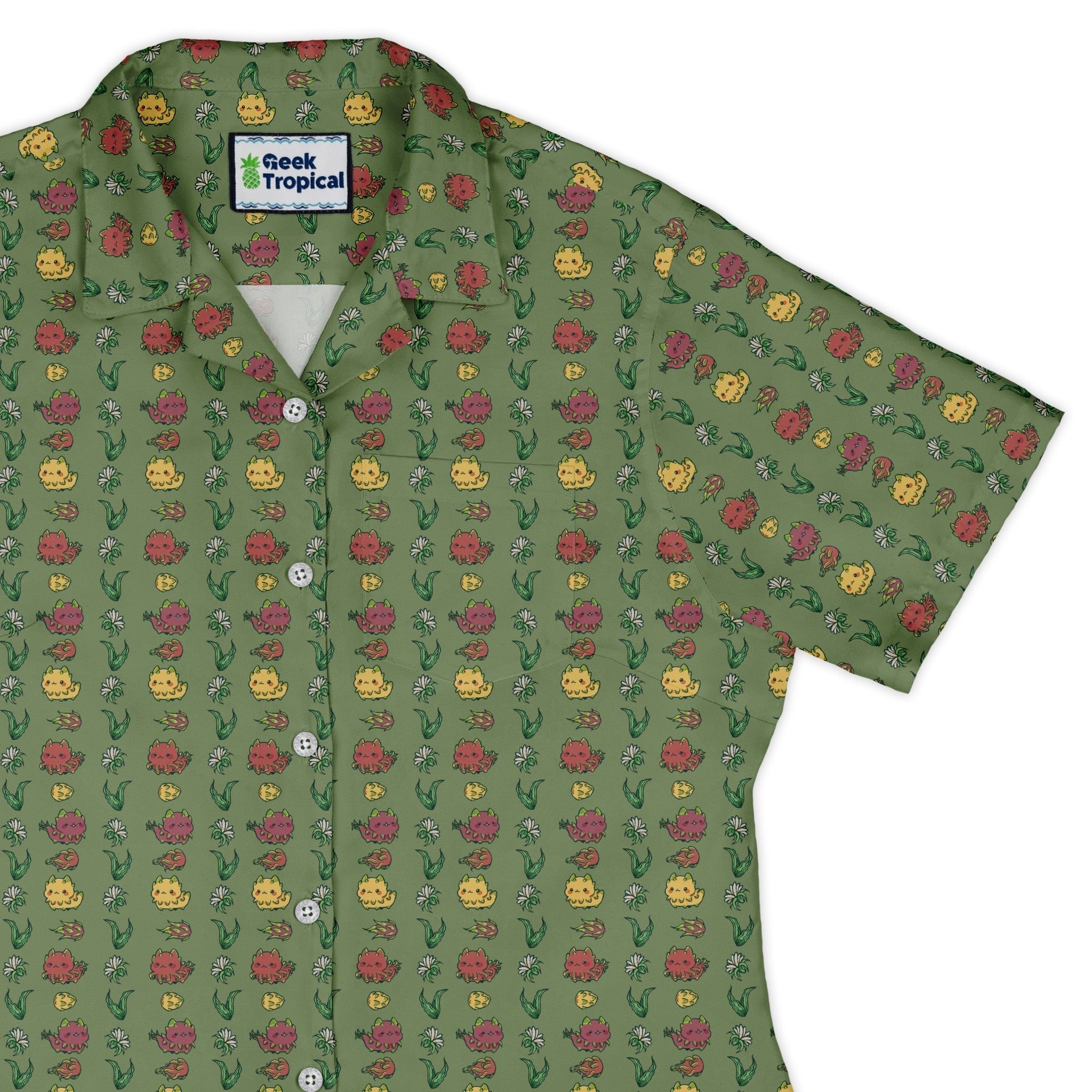 Dragon Fruit Green Curvy Button Up Shirt Geek Nerd anime Design by Ardi Tong q225