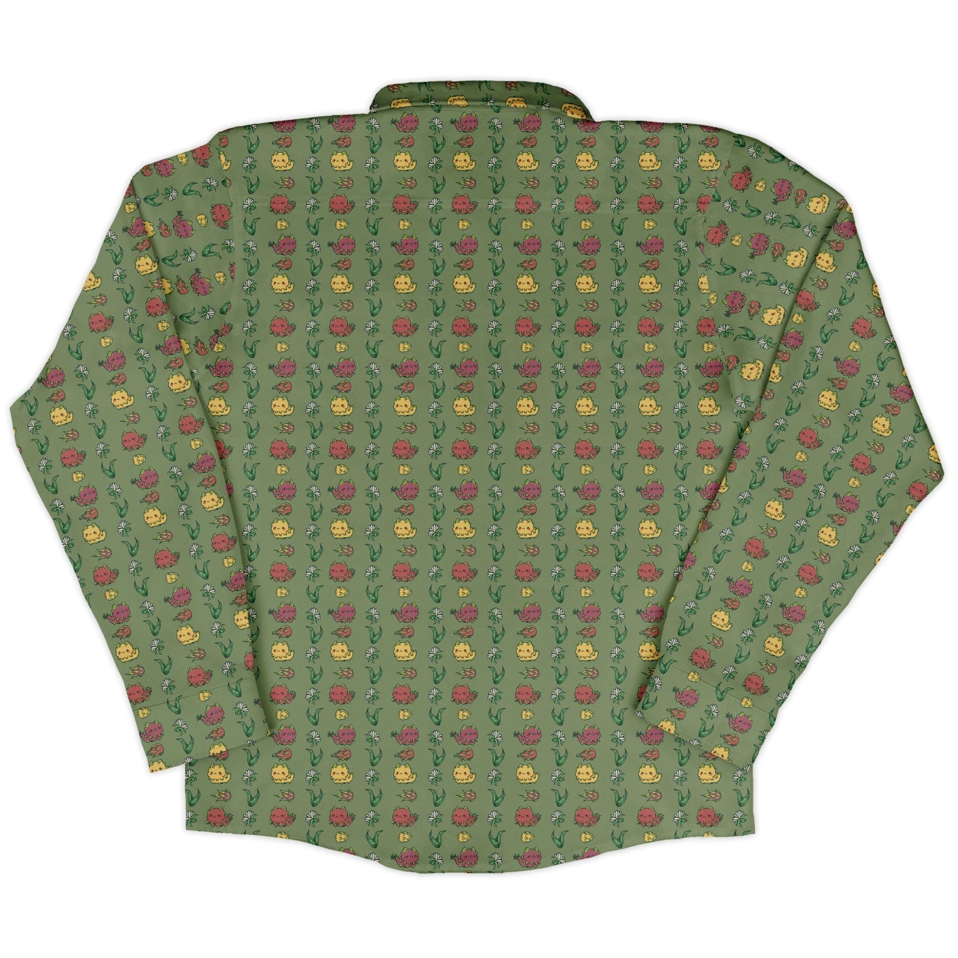 Dragon Fruit Green Long Sleeve Button Up Shirt Geek Nerd adult sizing anime Design by Ardi Tong