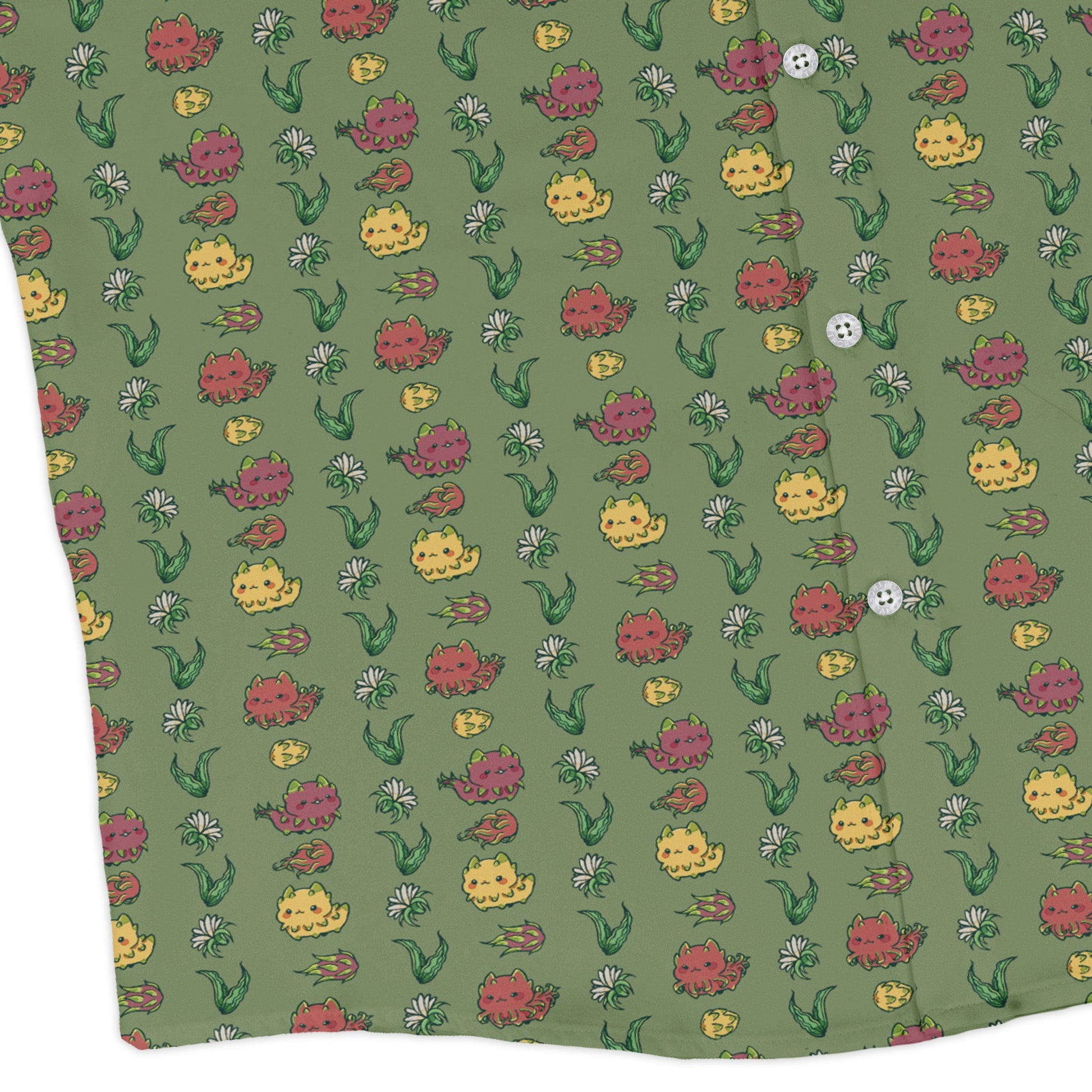 Dragon Fruit Green Long Sleeve Button Up Shirt Geek Nerd adult sizing anime Design by Ardi Tong