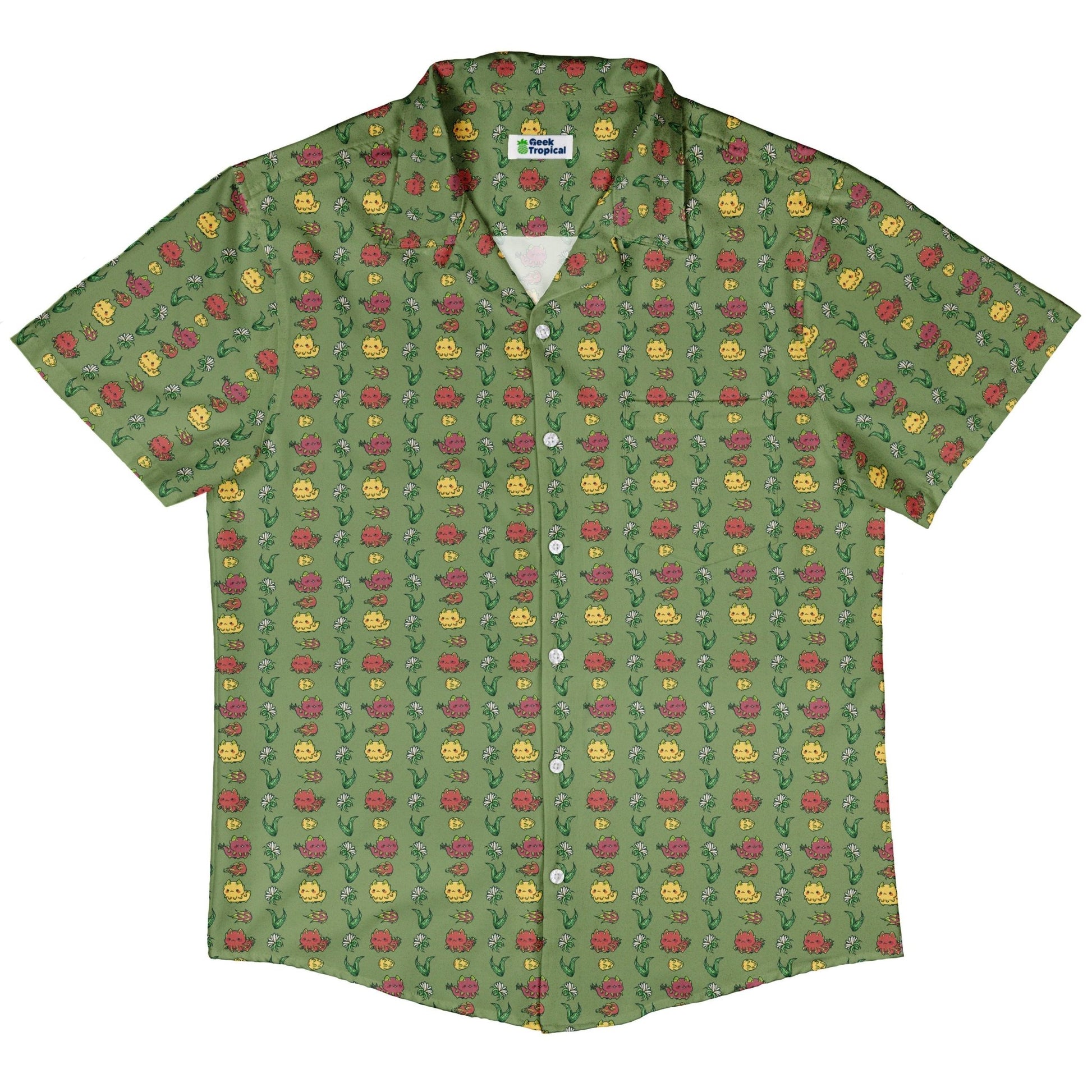 Dragon Fruit Green Button Up Shirt Geek Nerd adult sizing anime Design by Ardi Tong