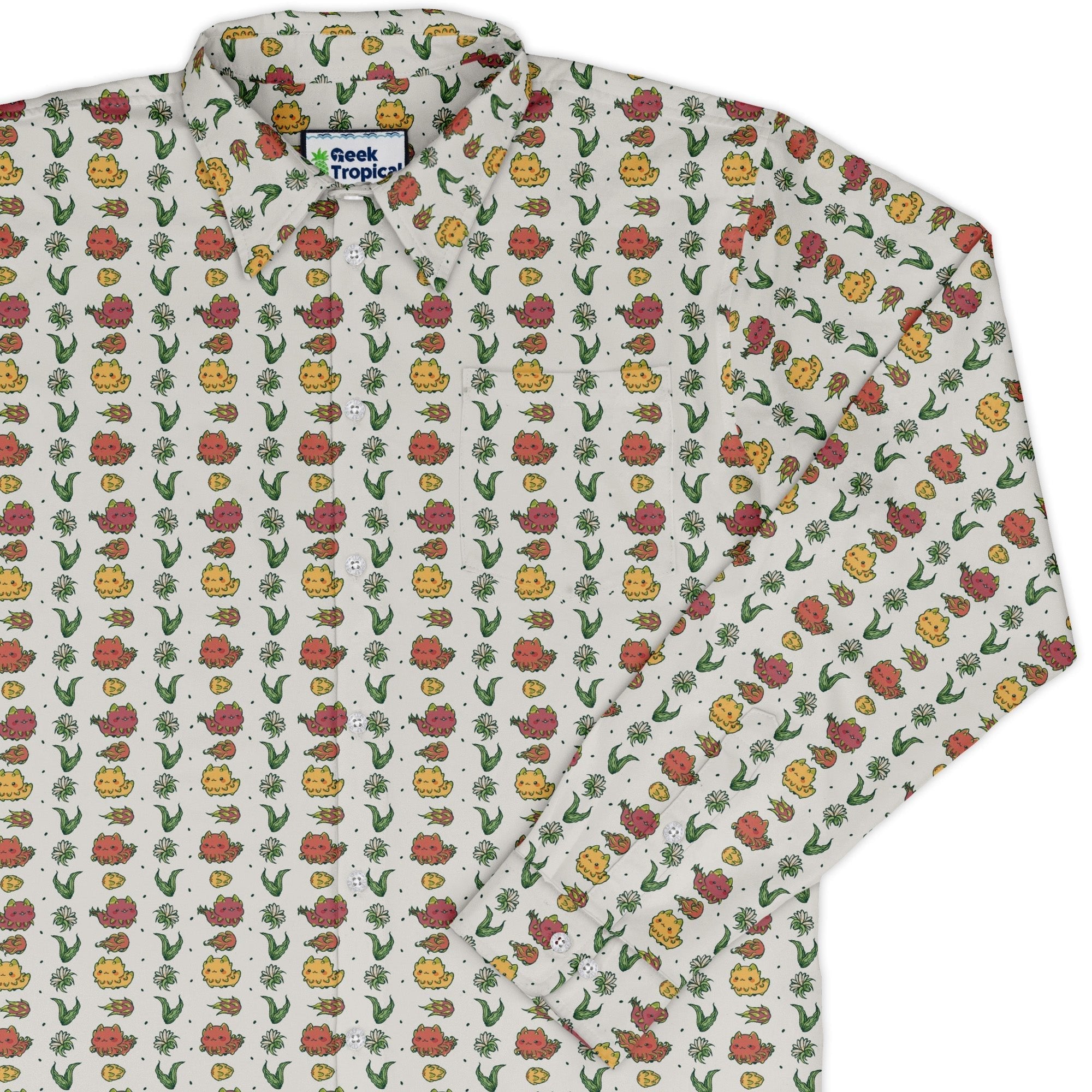 Dragon Fruit Seed Long Sleeve Button Up Shirt Geek Nerd adult sizing anime Design by Ardi Tong