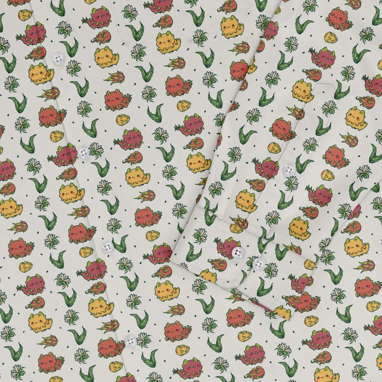 Dragon Fruit Seed Long Sleeve Button Up Shirt Geek Nerd adult sizing anime Design by Ardi Tong