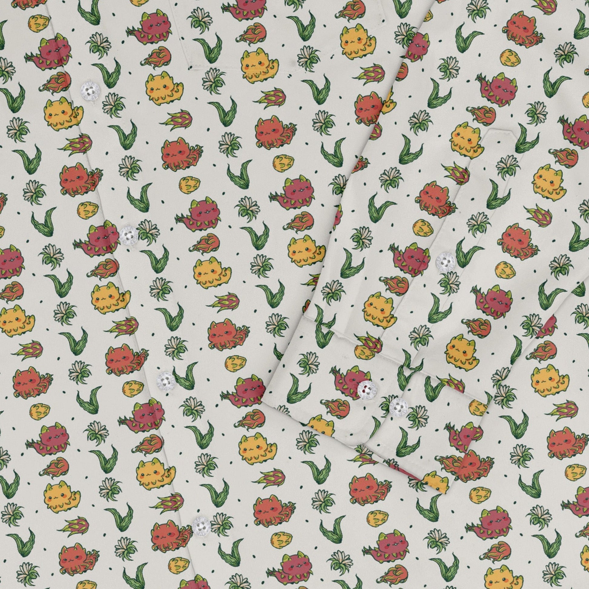 Dragon Fruit Seed Long Sleeve Button Up Shirt Geek Nerd adult sizing anime Design by Ardi Tong