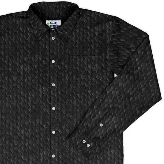 Nerdy Dragon Scales Black Long Sleeve Button Up Shirt