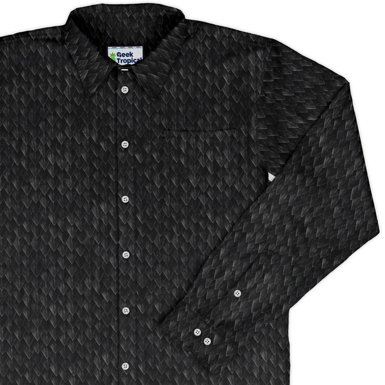 Nerdy Dragon Scales Black Long Sleeve Button Up Shirt