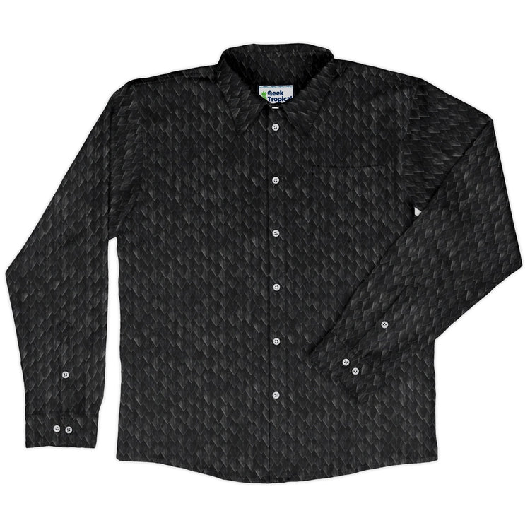 Nerdy Dragon Scales Black Long Sleeve Button Up Shirt