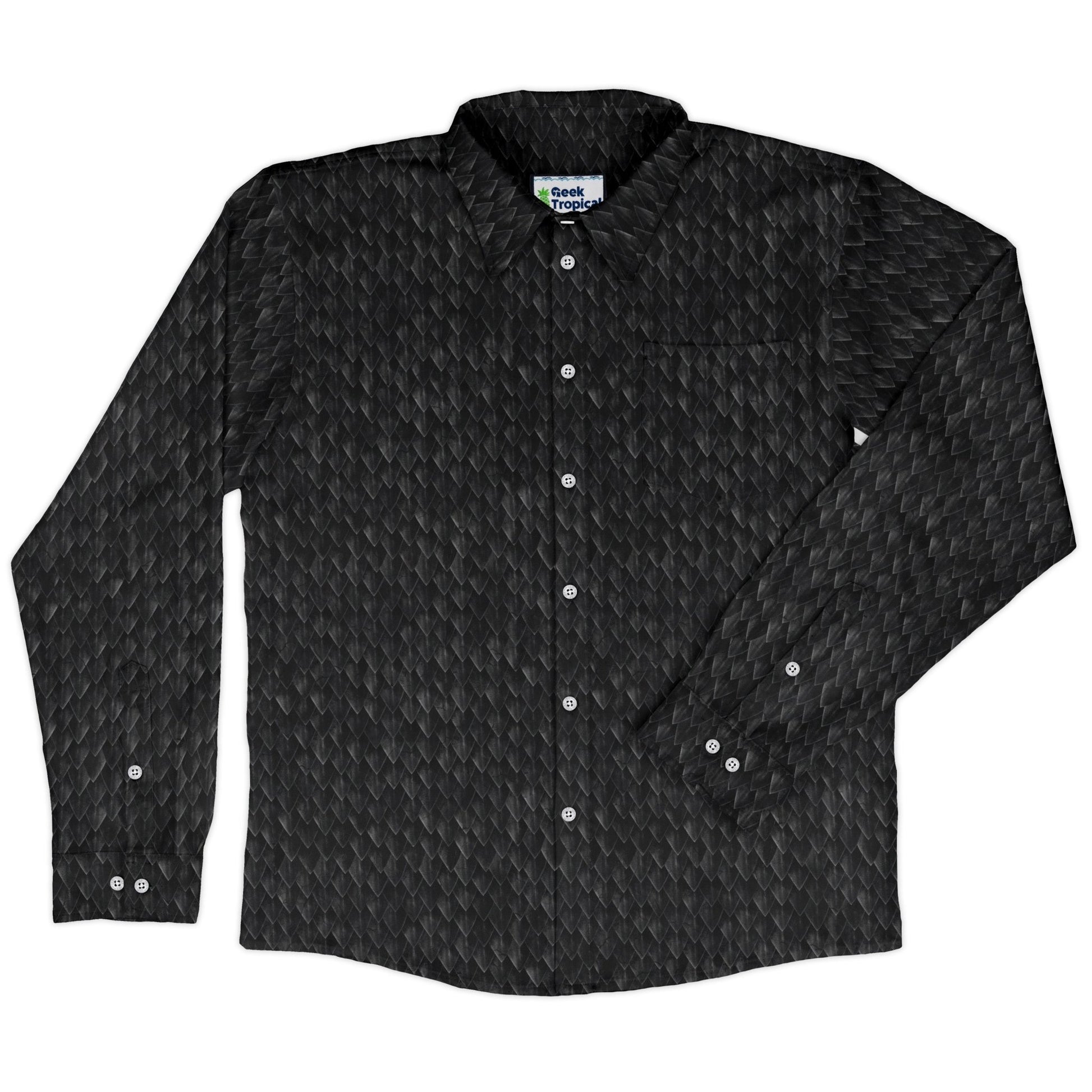 Dragon Scales Black Long Sleeve Button Up Shirt 5
