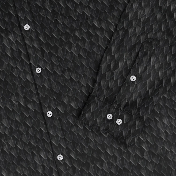 Nerdy Dragon Scales Black Long Sleeve Button Up Shirt
