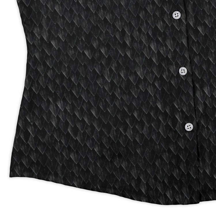 Nerdy Dragon Scales Black Curvy Button Up Shirt