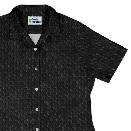 Nerdy Dragon Scales Black Curvy Button Up Shirt