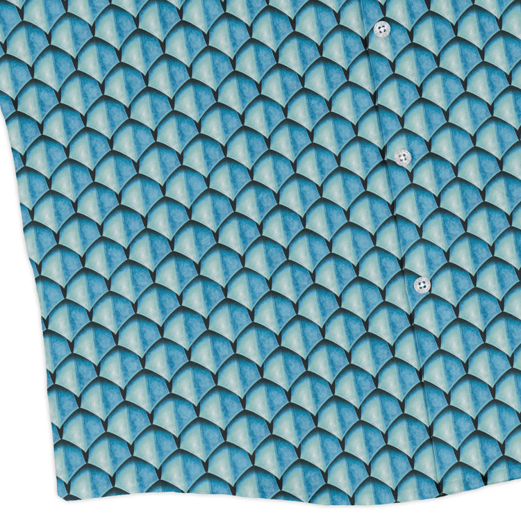 Dragon Scales Blue Dnd Long Sleeve Button Up Shirt Geek Nerd adult sizing Designs by Nathan Fantasy Prints