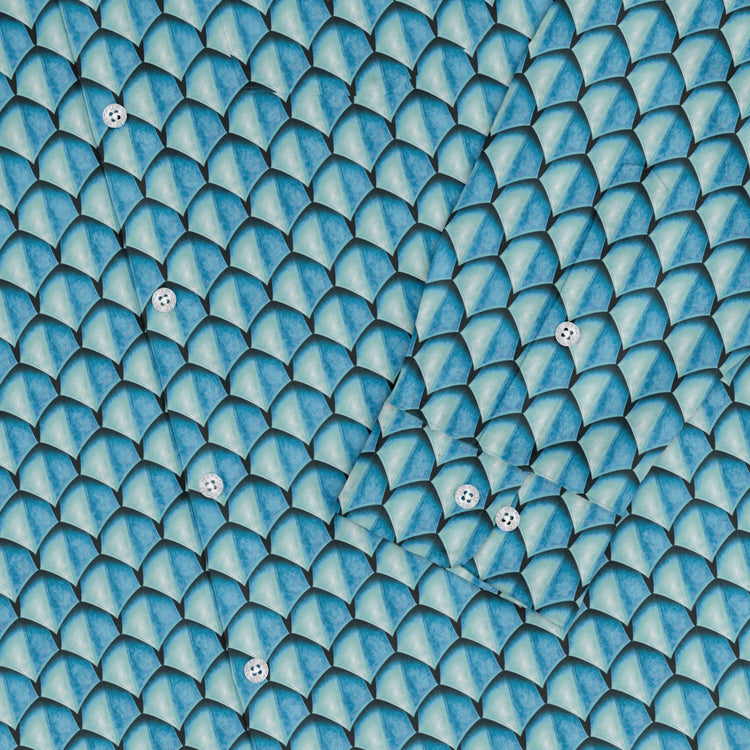 Dragon Scales Blue Dnd Long Sleeve Button Up Shirt Geek Nerd adult sizing Designs by Nathan Fantasy Prints
