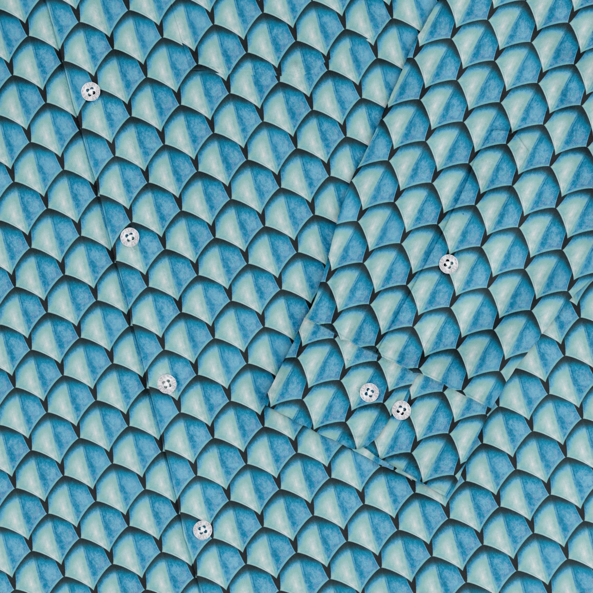 Dragon Scales Blue Dnd Long Sleeve Button Up Shirt Geek Nerd adult sizing Designs by Nathan Fantasy Prints