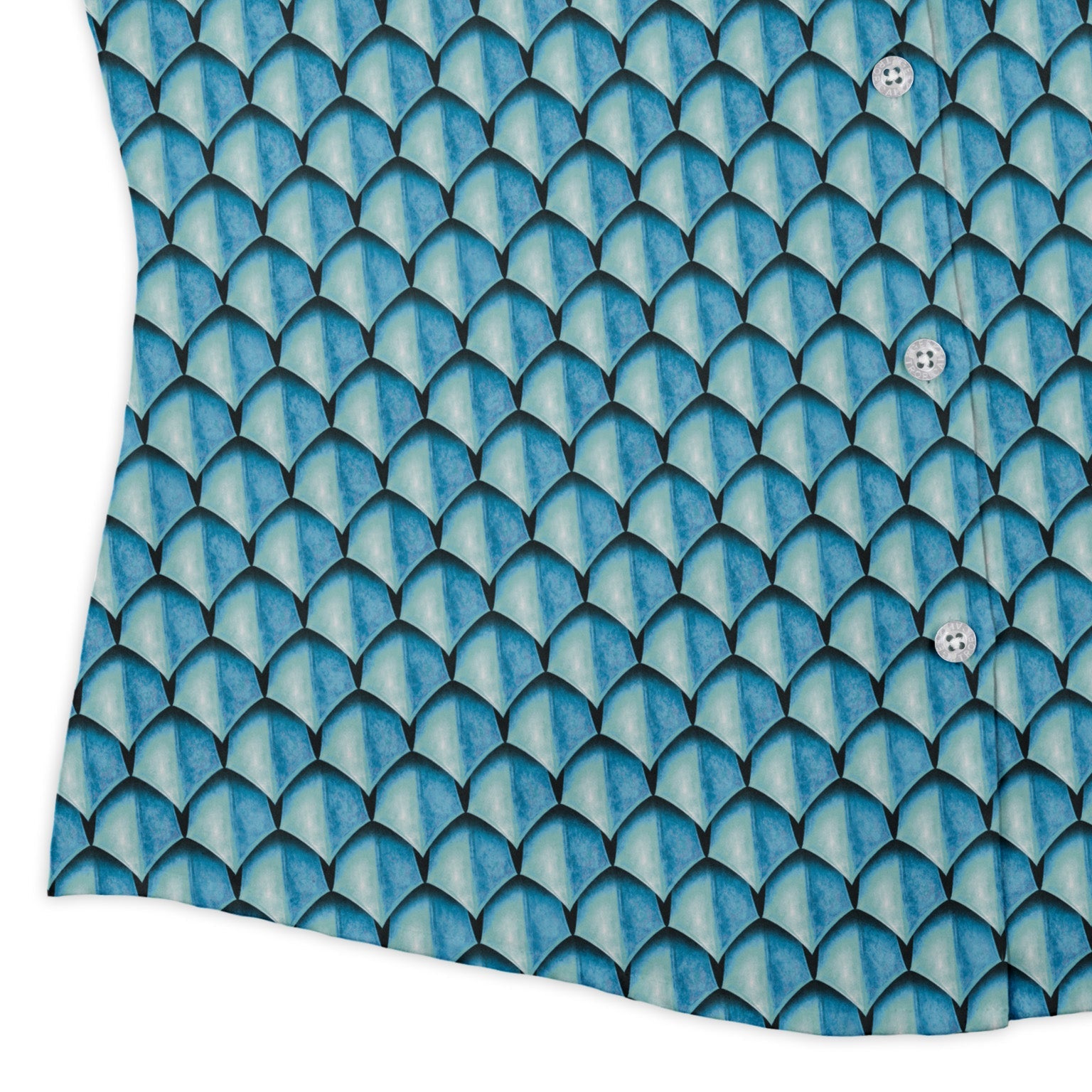 Dragon Scales Blue Dnd Curvy Button Up Shirt Geek Nerd Designs by Nathan Fantasy Prints Q3