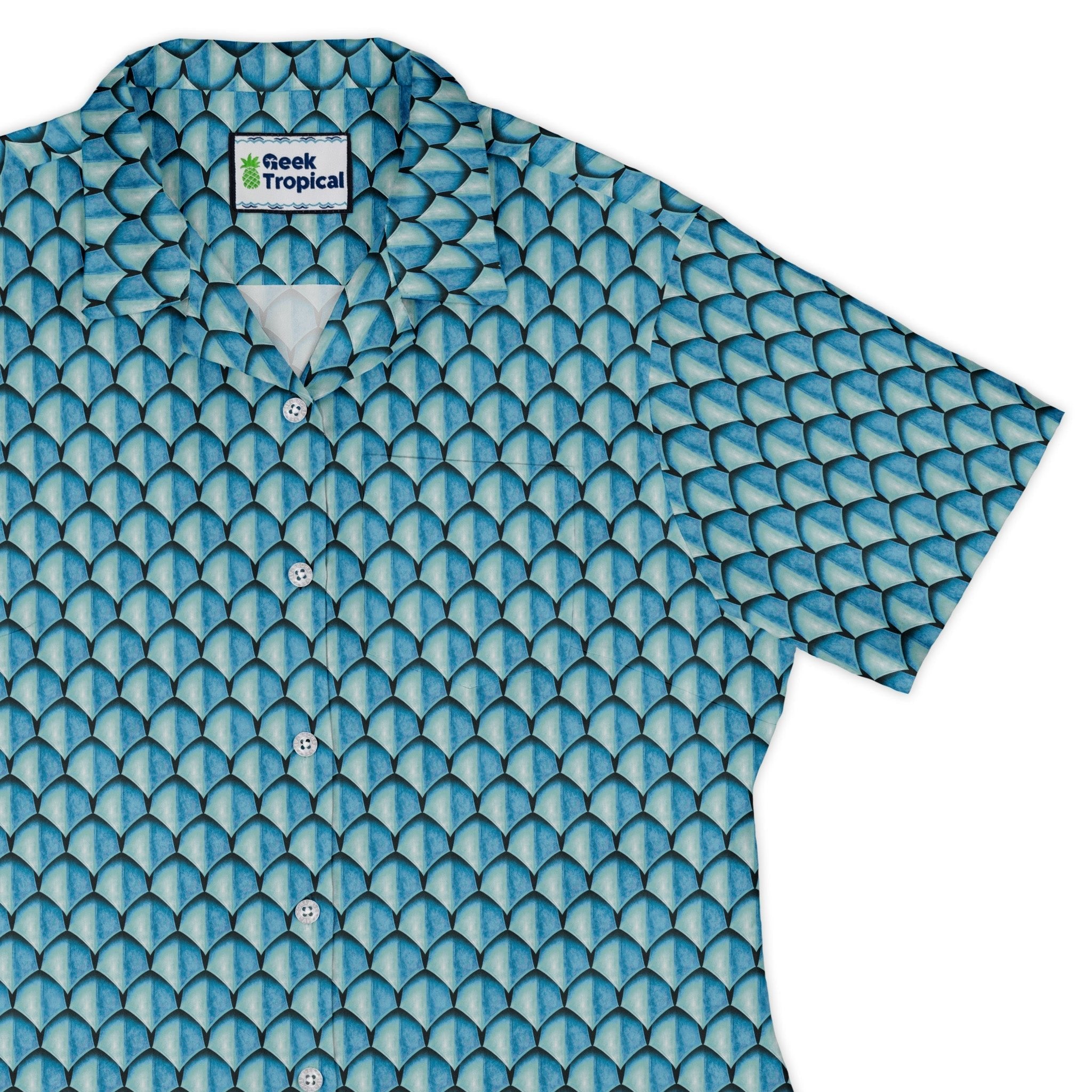 Dragon Scales Blue Dnd Curvy Button Up Shirt Geek Nerd Designs by Nathan Fantasy Prints Q3