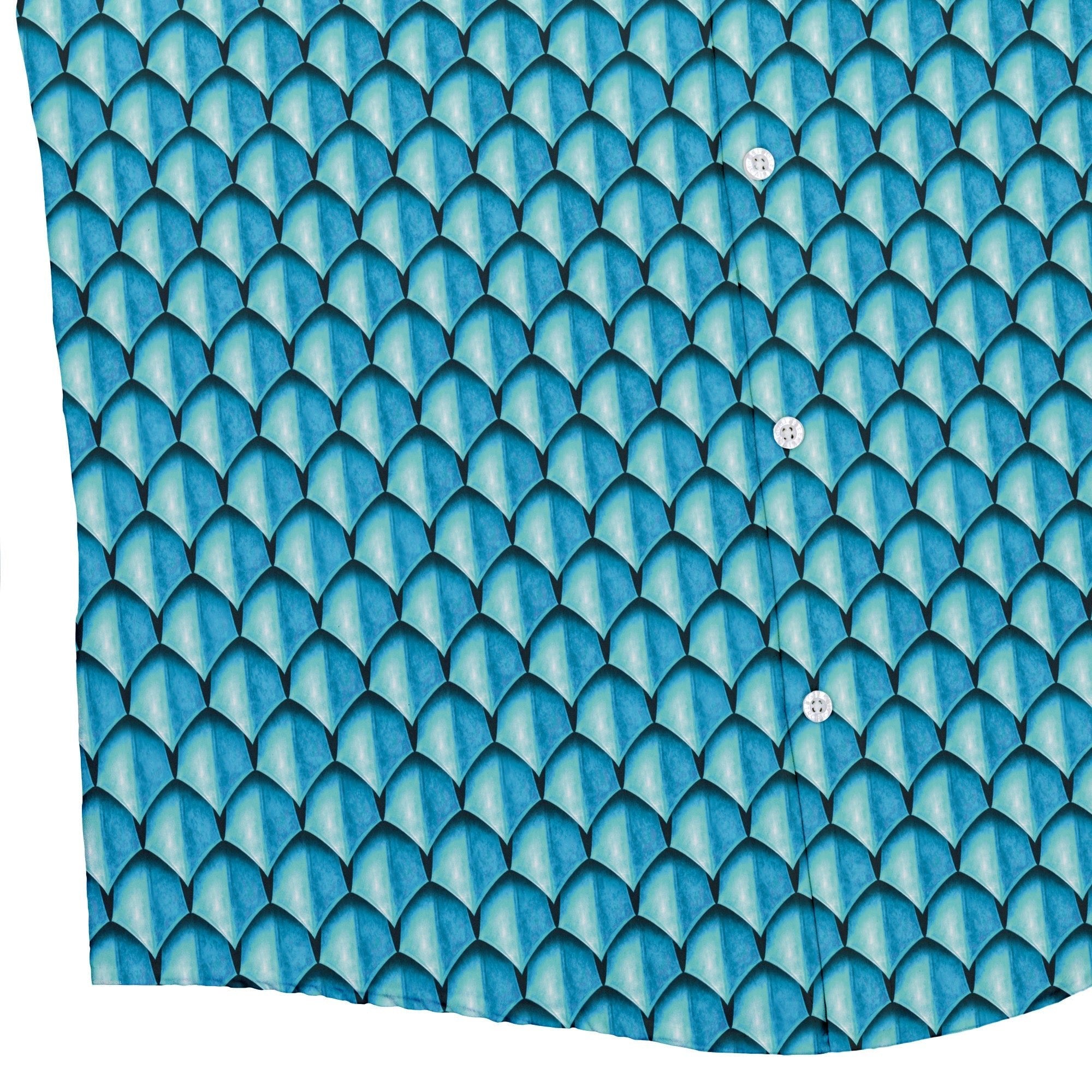 Dragon Scales Blue Dnd Button Up Shirt - adult sizing - Designs by Nathan - Fantasy Prints