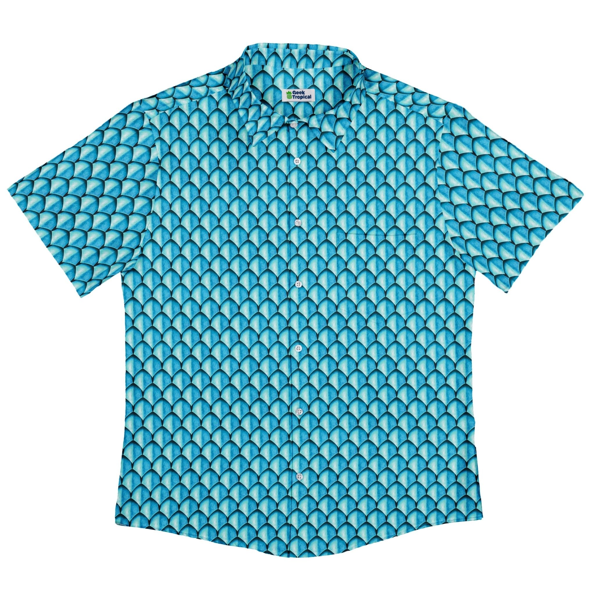 Dragon Scales Blue Dnd Button Up Shirt - adult sizing - Designs by Nathan - Fantasy Prints