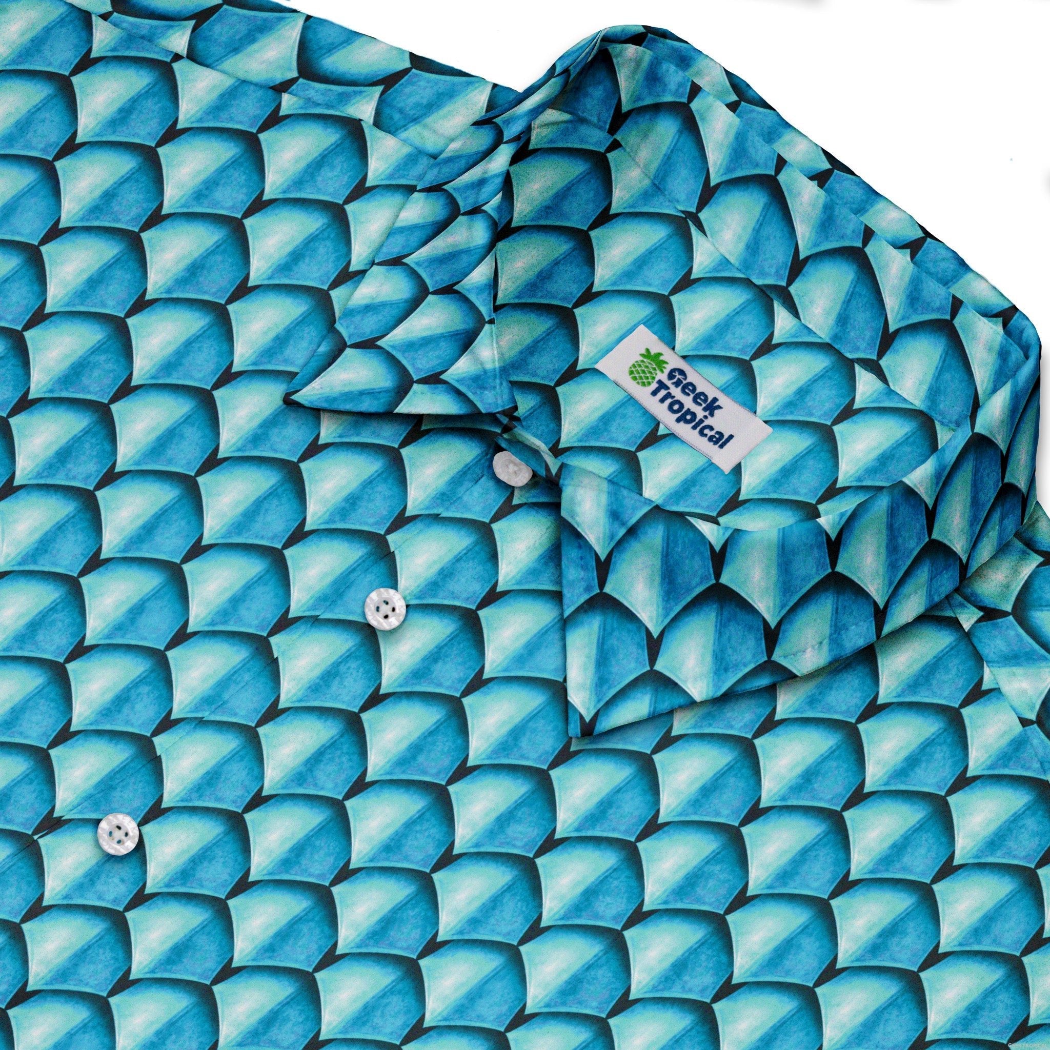 Dragon Scales Blue Dnd Button Up Shirt - adult sizing - Designs by Nathan - Fantasy Prints