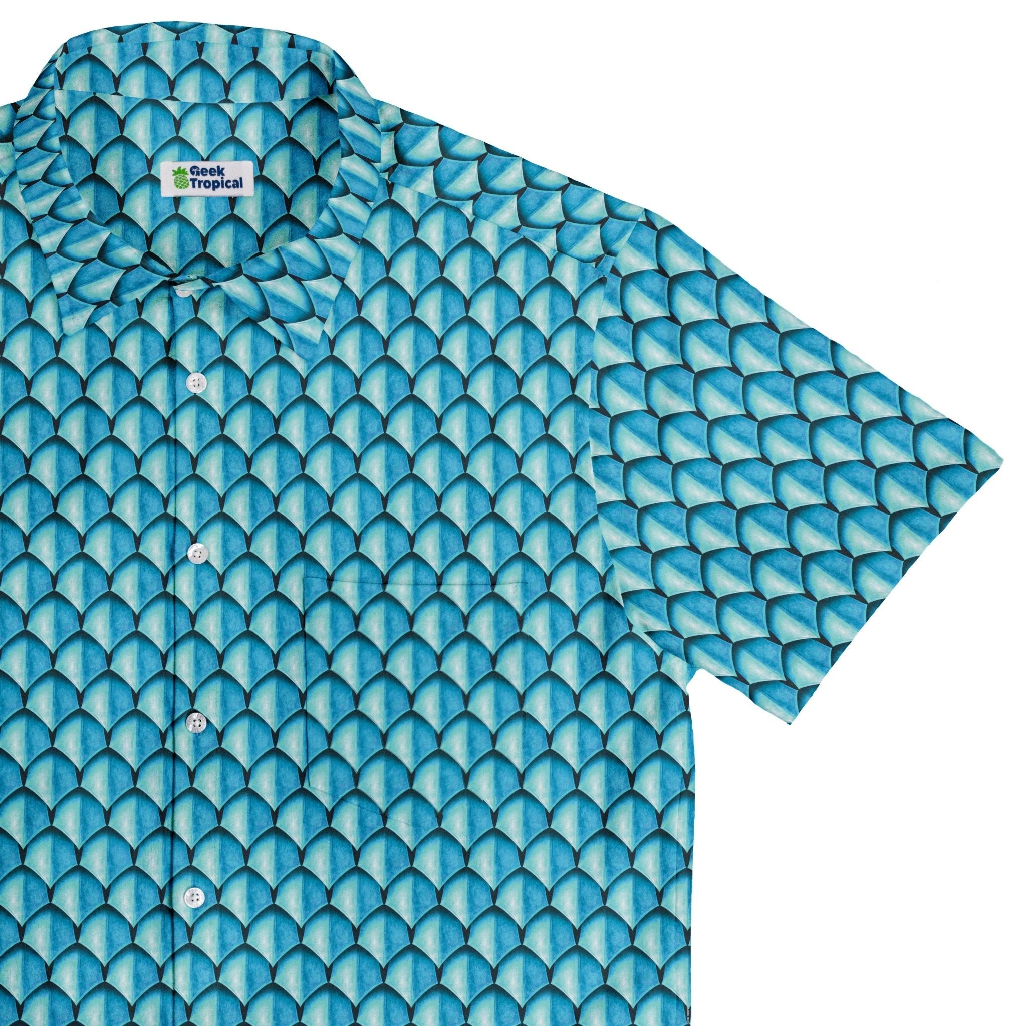 Dragon Scales Blue Dnd Button Up Shirt - adult sizing - Designs by Nathan - Fantasy Prints